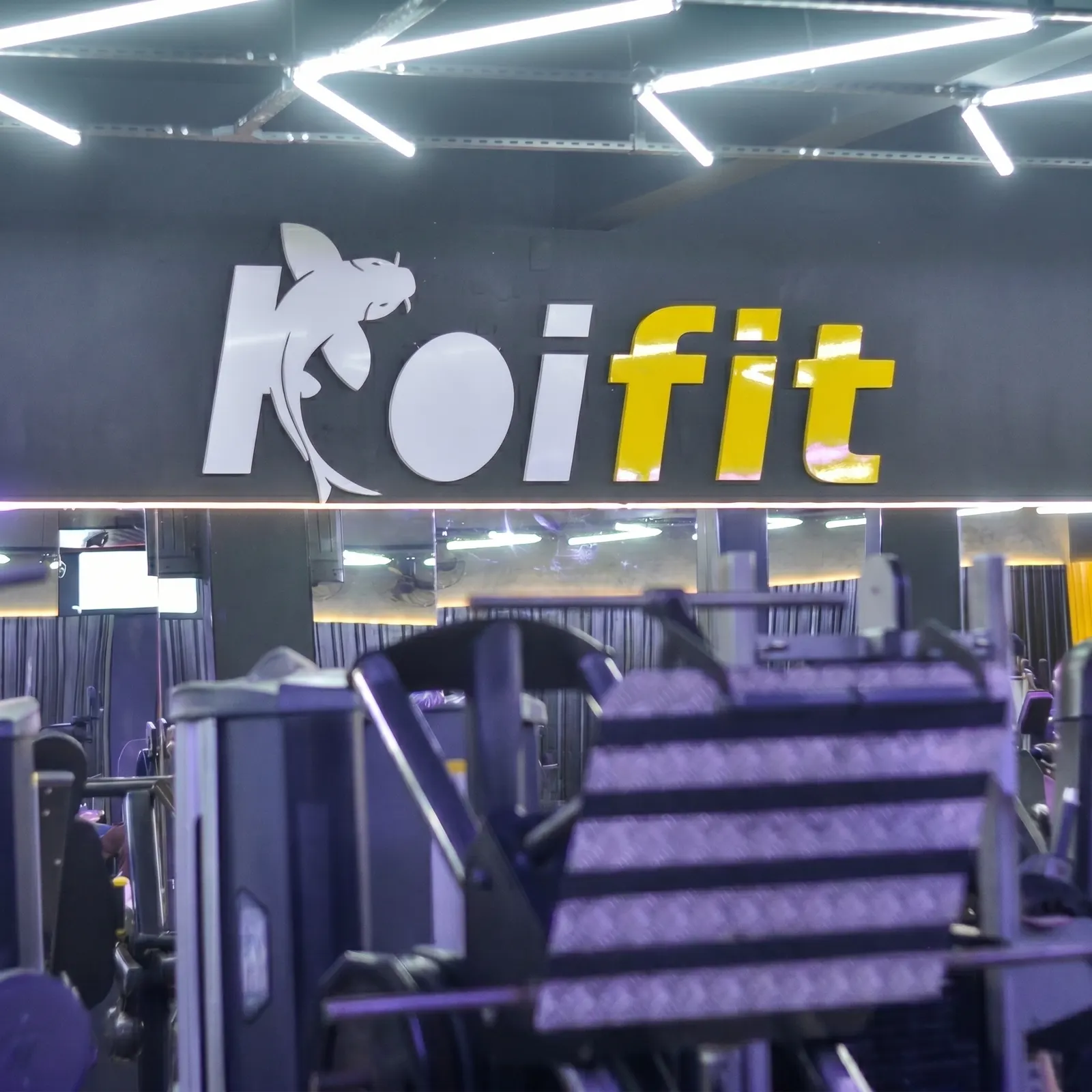 Logo da Koi Fit dentro da academia em Pirituba com aparelhos de musculação