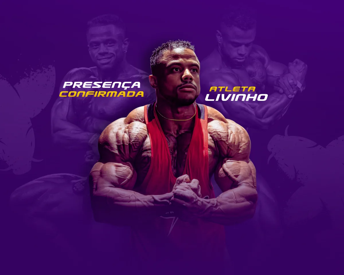 Arte oficial da Grande Inauguração com o atleta Livinho.